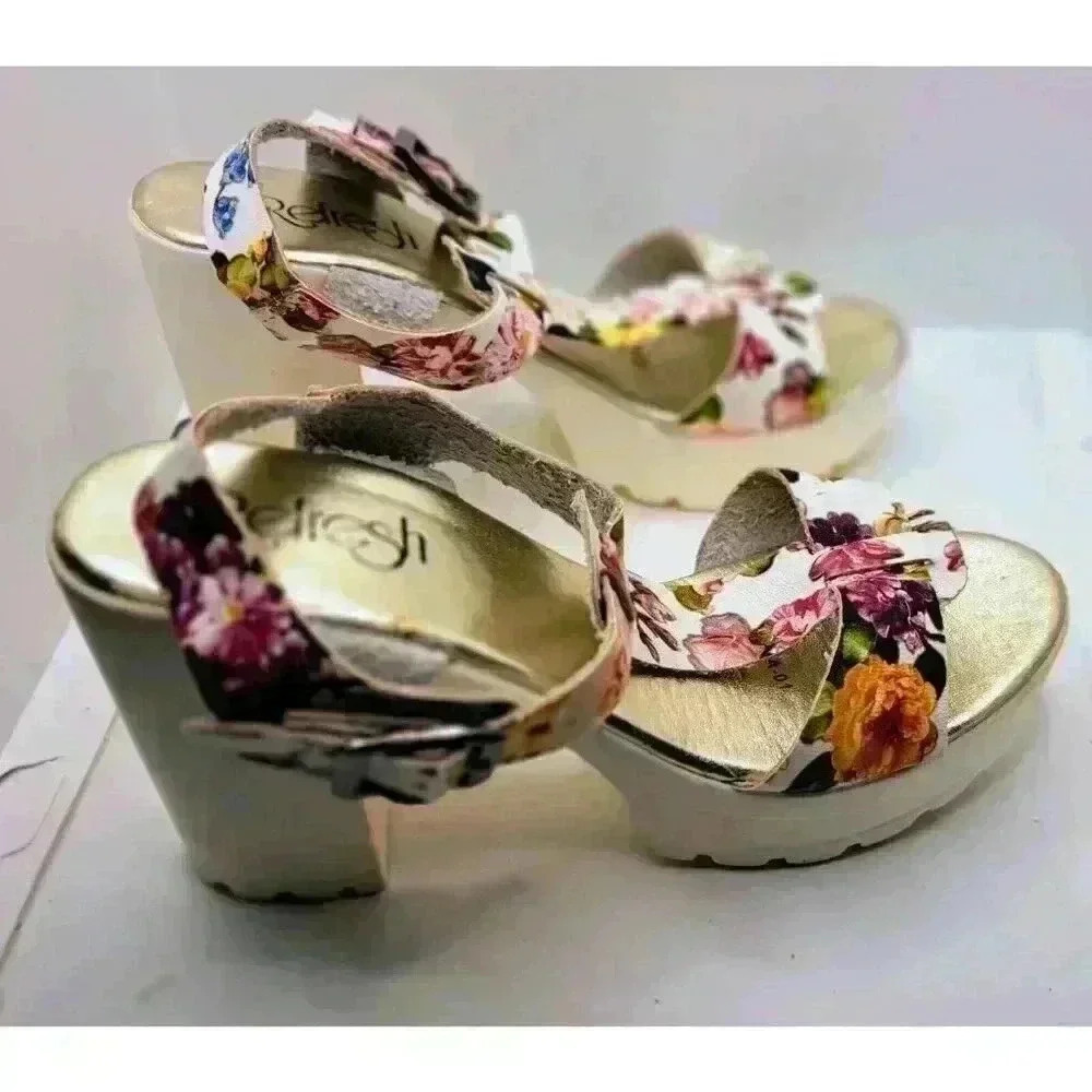Refresh‎ Gaga 01 Women's Wedge Strappy Buckle Sandals Shoes Multicolor Floral 7